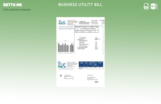 Сметка за деловни комунални услуги на Управата за вода во САД Флорида Тохо